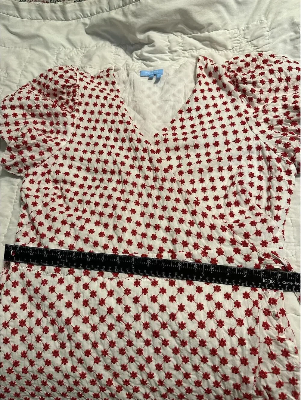 Draper James RSVP Red & White Embroidered Puff Sleeve Wrap Dress Size XXL EUC - Picture 4 of 9